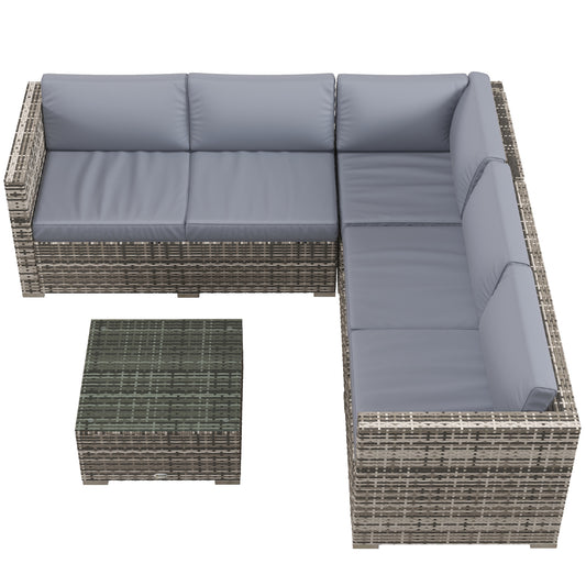 4 Pieces Rattan Wicker Outdoor Conversation Furniture Set w/ Corner Sofa Loveseats Coffee Table Cushions, Grey at Gallery Canada