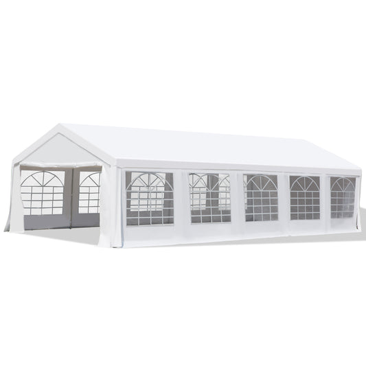 32'x16' Large Patio Gazebo, Steel Party Event Wedding Tent Canopy Carport Garage W/ 4 Removable Sidewalls for Outdoor Parking, White - Gallery Canada