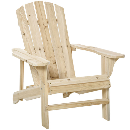 Wood Adirondack Chair, Outdoor Patio Chair with Slatted Design for Deck, Garden, Backyard, Fire Pit, Natural at Gallery Canada