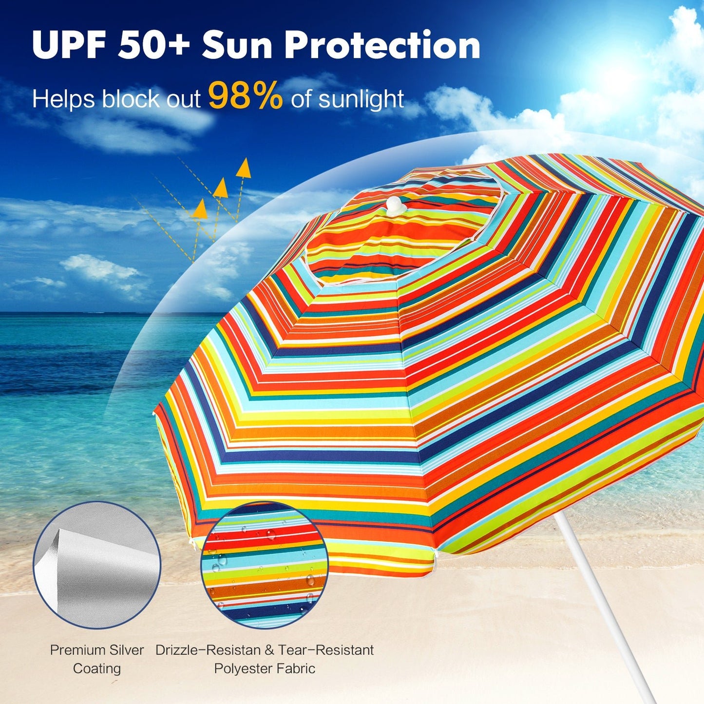 6.5 Feet Patio Beach Umbrella with Waterproof Polyester Fabric - Gallery Canada