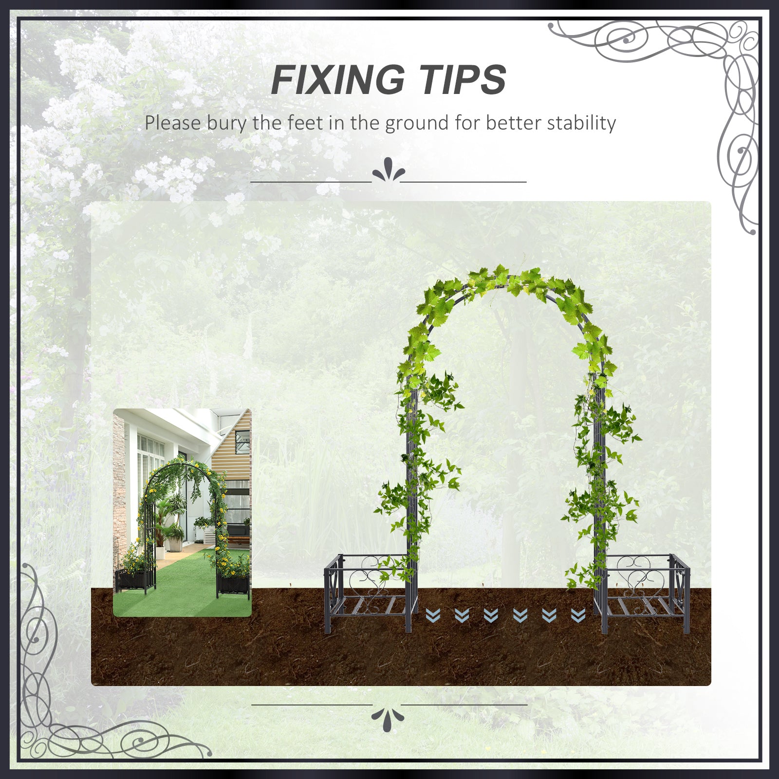 6.8ft Decorative Metal Garden Arch with 2 Planter Boxes Outdoor Walkway Arbor for Climbing Vine Plants Patio Backyard Lawn Party Ceremony at Gallery Canada