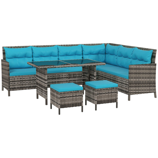 6pcs Outdoor Rattan Sofa Set Garden Wicker Sectional Couch Furniture Set with Dining Table and Chair Sky Blue at Gallery Canada