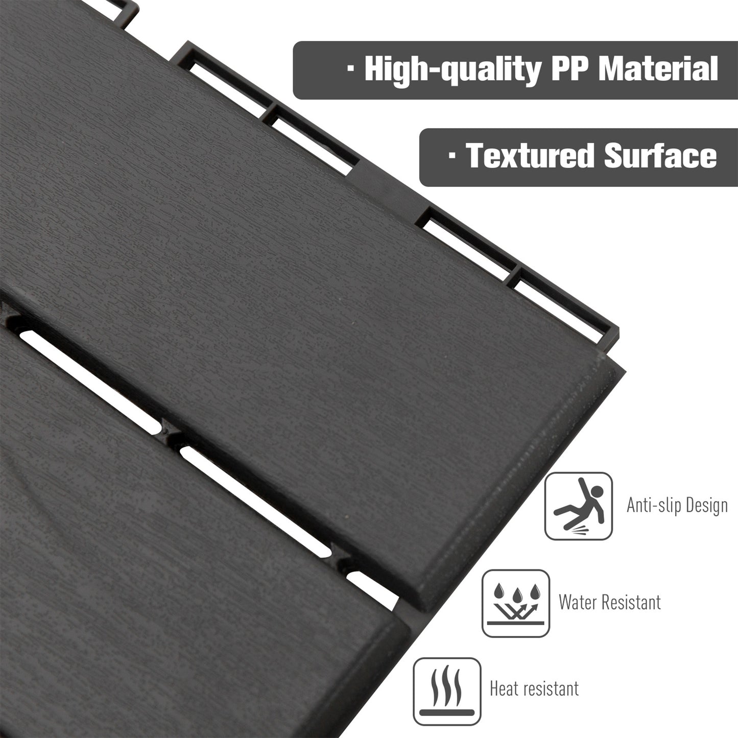 9 Pcs PP Interlocking Composite Deck Tile, 12" x 12" Outdoor Flooring Tiles for Indoor and Outdoor Use, Tools Free Assembly, Black at Gallery Canada