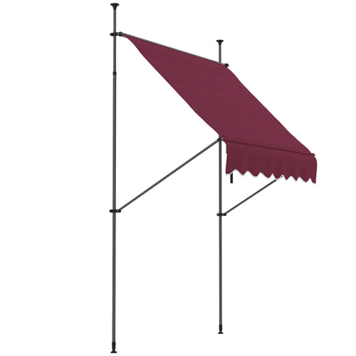 6.5' x 4' Manual Retractable Awning, Non-Screw Freestanding Patio Awning, UV Resistant, for Window or Door, Wine Red