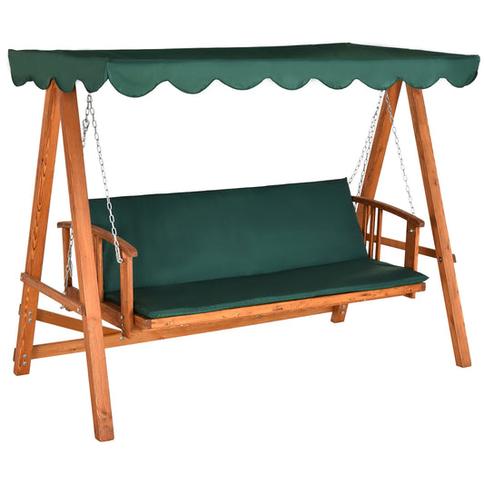3 Seater Hardwood Reclining Swing Chair with Adjustable Back Green at Gallery Canada