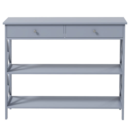 Console Table, Modern Entryway Table with 2 Drawers and 2 Shelves, Sofa Table for Living Room, Hallway, Grey - Gallery Canada