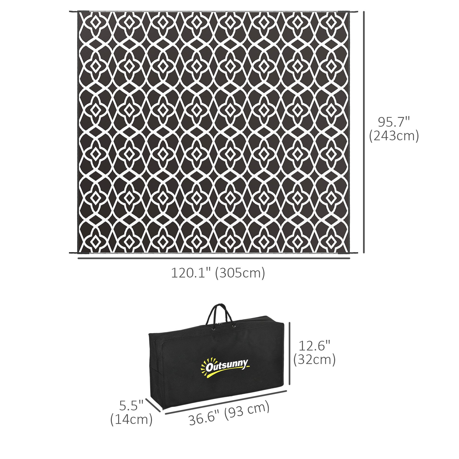 Reversible Outdoor Rug, Waterproof Plastic Straw RV Rug with Carry Bag, 8' x 10', Black and White Clover at Gallery Canada