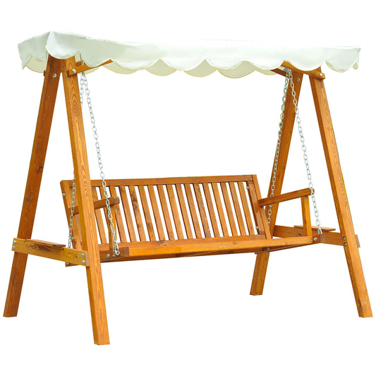 3 Seater Patio Swing Chair with Canopy Outdoor Wooden Swing Bench Hammock for Garden, Poolside, Backyard at Gallery Canada