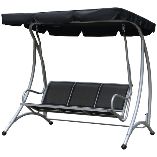 3-Seater Outdoor Swing Chair Bench with Adjustable Canopy, Black at Gallery Canada