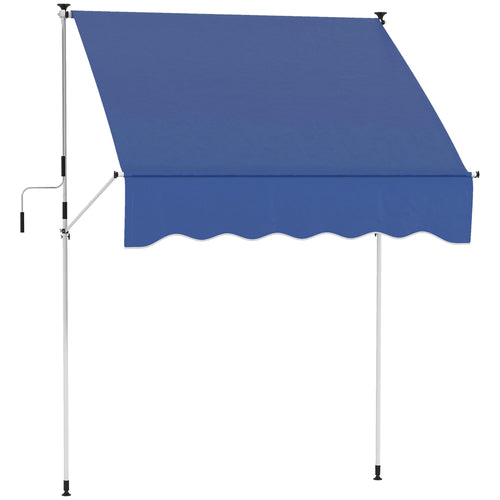 6.6'x5' Manual Retractable Patio Awning Sun Shelter Window Door Deck Canopy, Water Resistant UV Protector, Dark Blue