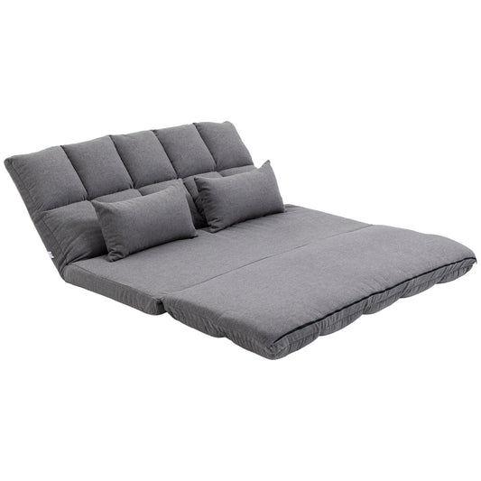 Convertible Floor Sofa, Foldable 2-Seater Lazy Sofa Sleeper, Adjustable Upholstered Floor Couch with 9-position Backrest and 2 Pillows for Living Room, Grey at Gallery Canada