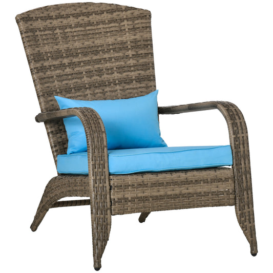 Patio Wicker Adirondack Chair, Outdoor PE Rattan Fire Pit Chair, Muskoka Chair w/ Soft Cushions, Tall Curved Backrest and Comfortable Armrests for Deck or Garden, Blue - Gallery Canada