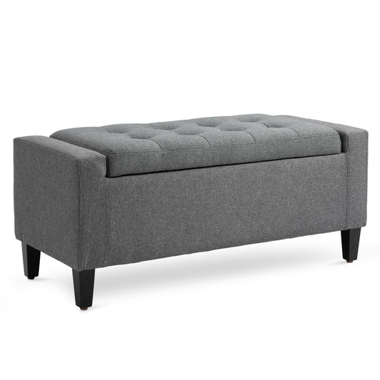 Storage Ottoman Bench Linen-Touch Fabric Tufted Chest Footstool with Flipping Top, Grey - Gallery Canada