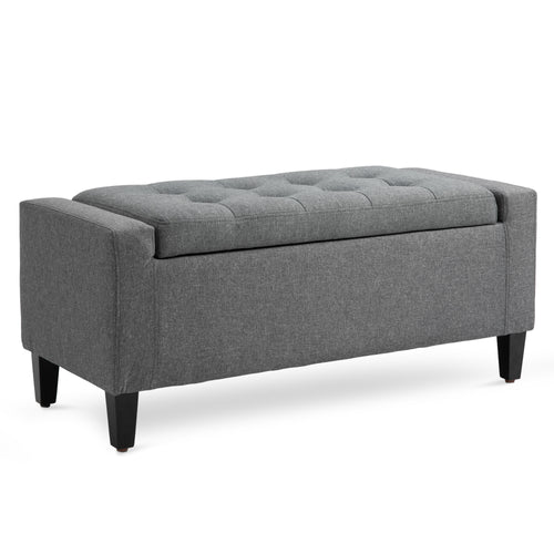 Storage Ottoman Bench Linen-Touch Fabric Tufted Chest Footstool with Flipping Top, Grey