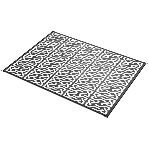 Reversible Outdoor Rug Waterproof Plastic Straw RV Rug with Carry Bag, 9' x 12', Black and White Chain