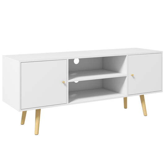 TV Stand Cabinet for TVs up to 55 Inches, Entertainment Unit with Storage Shelves and Wood Legs for Living Room, White at Gallery Canada