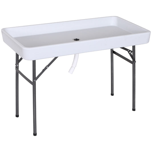 4ft Folding Picnic Table, Fish Fillet Cleaning Table, Camping Party Desk with Sink, White - Gallery Canada