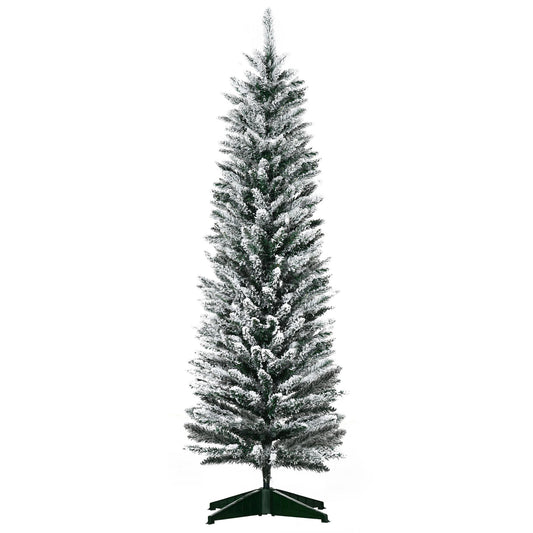 5ft Tall Pencil Artificial Christmas Tree, Holiday Décor with Snow Flocked Branches, Green - Gallery Canada