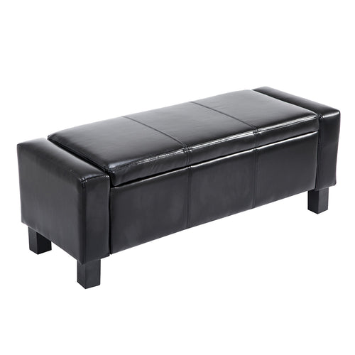 833-200BK 42” Deluxe Faux Leather Padded Storage Ottoman Bench Foot Stool Seat Chair with Organizer, Black