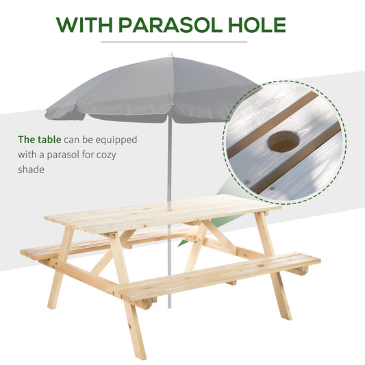 Wood Picnic Table, Camping Table and Bench Set with Umbrella Hole for Outdoor, Garden, Patio, Backyard, Natural at Gallery Canada