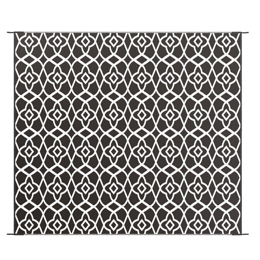 Reversible Outdoor Rug, Waterproof Plastic Straw RV Rug with Carry Bag, 8' x 10', Black and White Clover - Gallery Canada