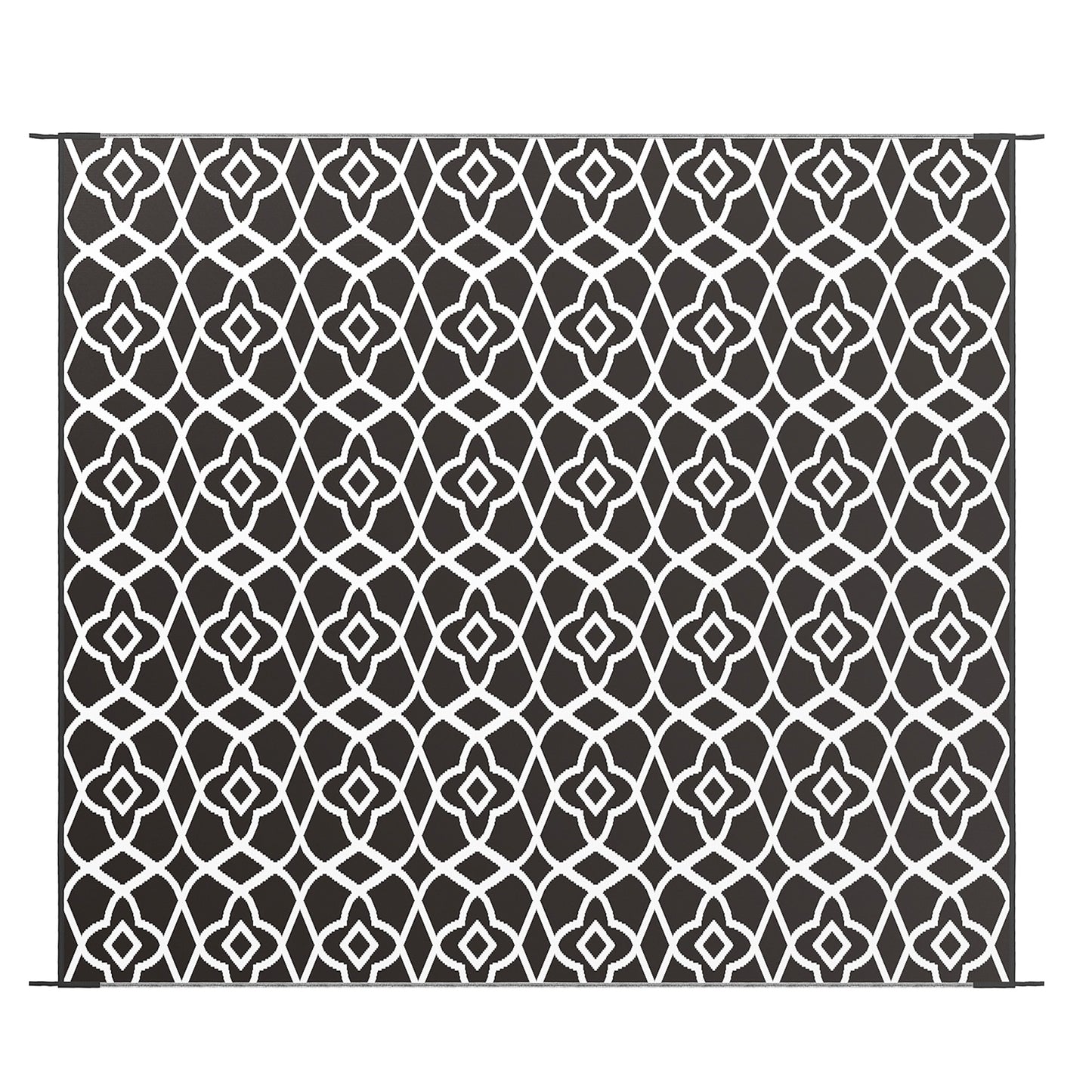 Reversible Outdoor Rug, Waterproof Plastic Straw RV Rug with Carry Bag, 8' x 10', Black and White Clover at Gallery Canada