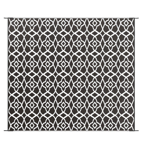 Reversible Outdoor Rug, Waterproof Plastic Straw RV Rug with Carry Bag, 8' x 10', Black and White Clover