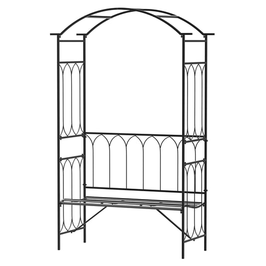 80" Tall Fairy Garden Arbor Arch with Bench Metal Outdoor Plant Climbing Support Trellis with 2 Seater Bench for Rose Vines Black - Gallery Canada