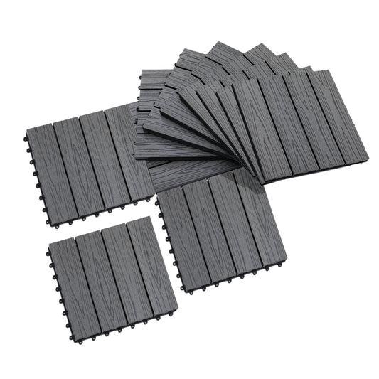 WPC Interlocking Deck Tiles, 11 Pack 12" x 12" Outdoor Tiles, Tools Free Assembly, Waterproof and Non-slip Patio Flooring, Grey - Gallery Canada