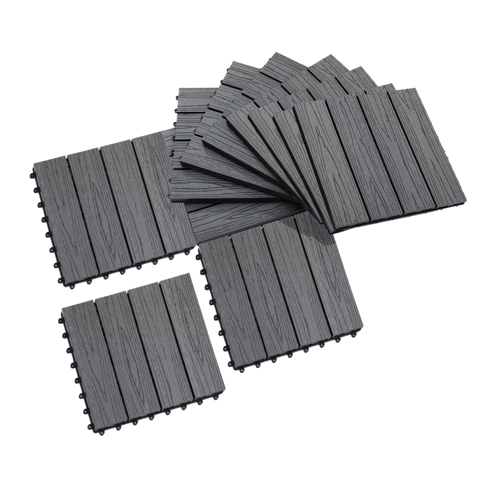 WPC Interlocking Deck Tiles, 11 Pack 12" x 12" Outdoor Tiles, Tools Free Assembly, Waterproof and Non-slip Patio Flooring, Grey at Gallery Canada