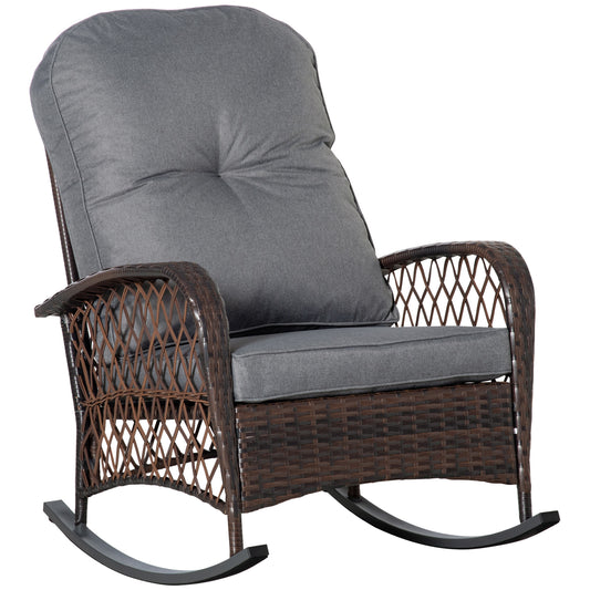 Rattan Rocking Chair, Outdoor Wicker Patio Rocker Chair Furniture with Thick Cushions, for Garden Backyard Porch, Grey at Gallery Canada