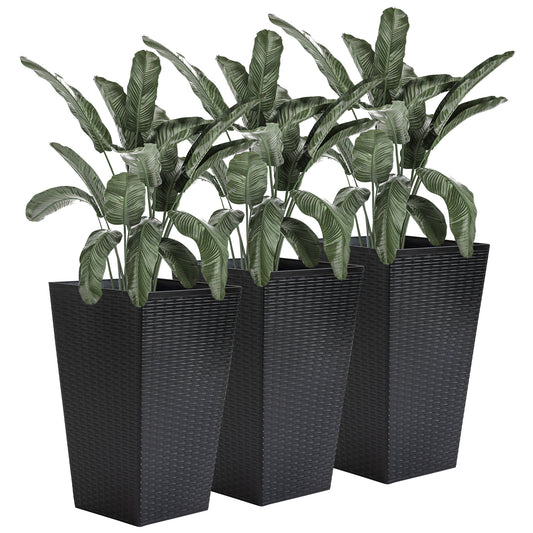 Set of 3 Tall Plant Stand, Outdoor &; Indoor Flower Pot Set for Front Door, Entryway, Patio and Deck, Black - Gallery Canada