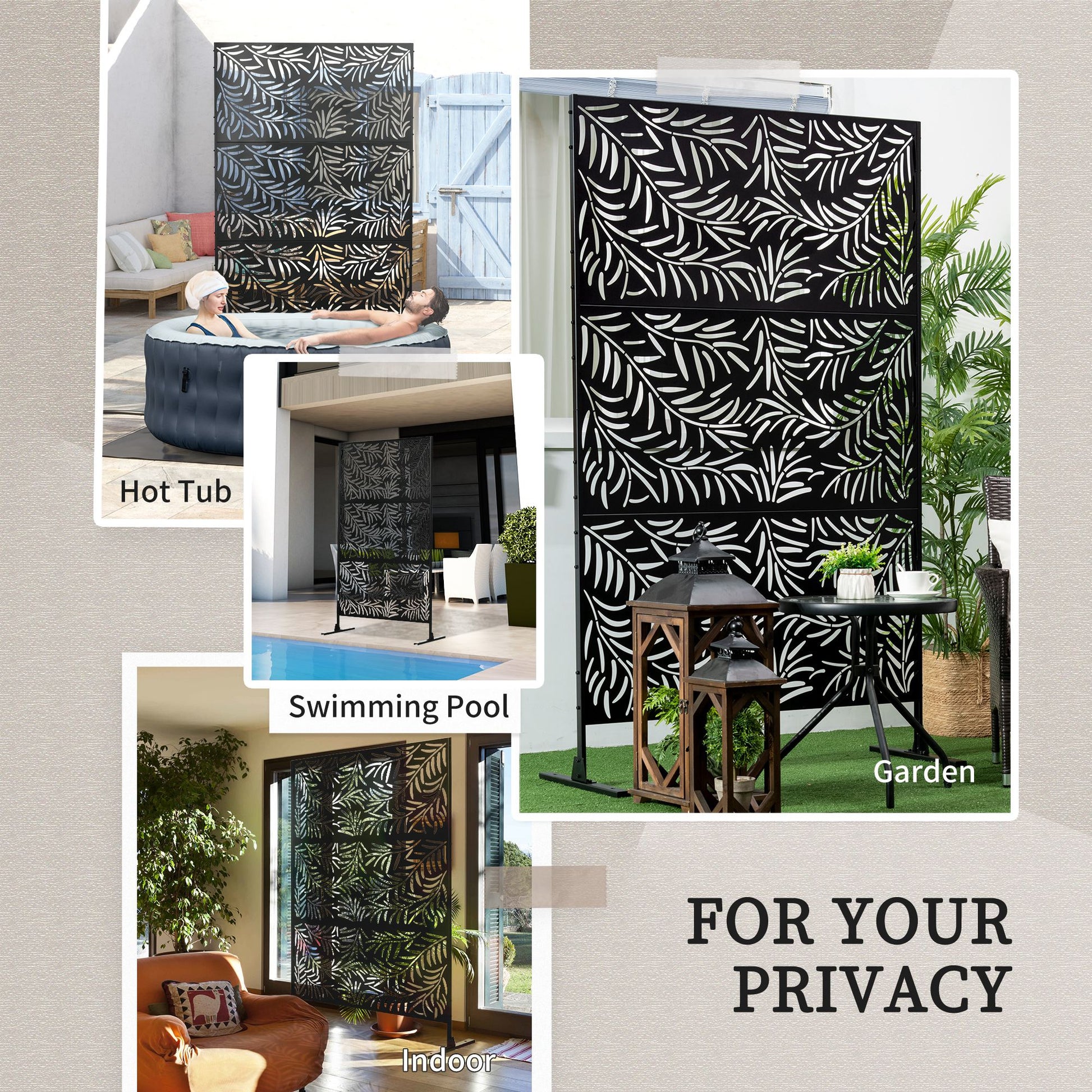 Metal Outdoor Privacy Screen, Decorative Outdoor Divider with Stand and Expansion Screws, Freestanding Privacy Panel for Garden Deck Pool Hot Tub, Willow Branch Style at Gallery Canada