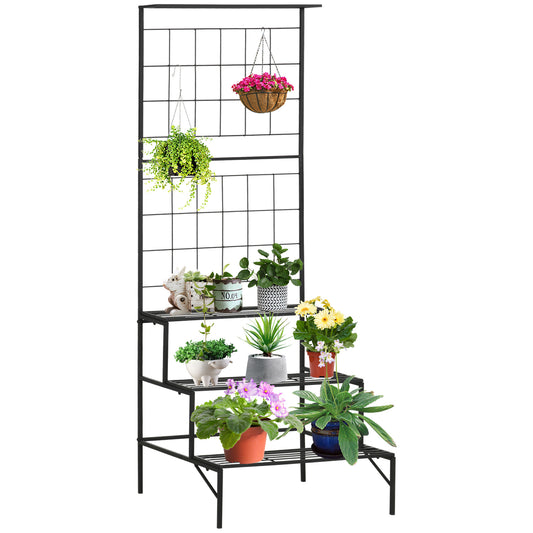 3-Tier Hanging Plant Stand with Grid Panel, Planter Shelves Flower Pot Organizer Rack, Multiple Flower Pot Display Holder Shelf - Gallery Canada