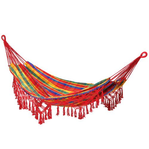 Brazilian Style Hammock Extra Large Cotton Hanging Camping Bed with Carrying Bag, for Patio Backyard Poolside, Rainbow Stripe