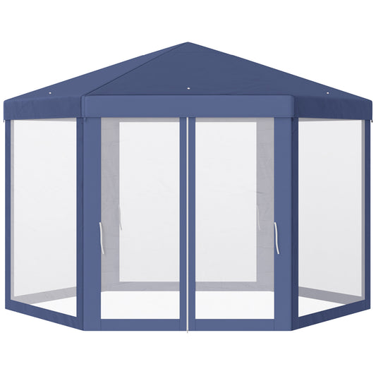 Φ13' Hexagon Party Tent Patio Gazebo Outdoor Activity Event Canopy Quick Sun Shelter Pavilion with Netting Mesh Sidewall Blue at Gallery Canada