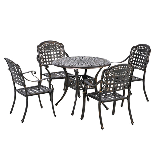 5-Piece Outdoor Patio Dining Set with 4 Armchairs &; 1 Table with Umbrella Hole, 35" Round Bistro Table, Cast Aluminium Patio Furniture Set for Garden Deck Poolside Lawn Yard, Bronze at Gallery Canada