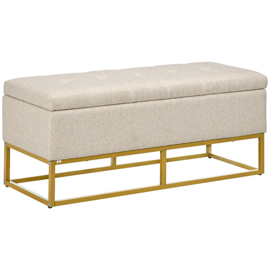 Storage Ottoman with Flip Top, Upholstered Storage Bench, Linen Fabric Footstool with Steel Legs for Living Room, Bedroom, Beige - Gallery Canada