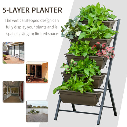 5-Tier Raised Garden Bed with 5 Planter Box, Outdoor Plant Stand Grow Containers with Leaking Holes for Balcony Patio Outdoor, Black at Gallery Canada