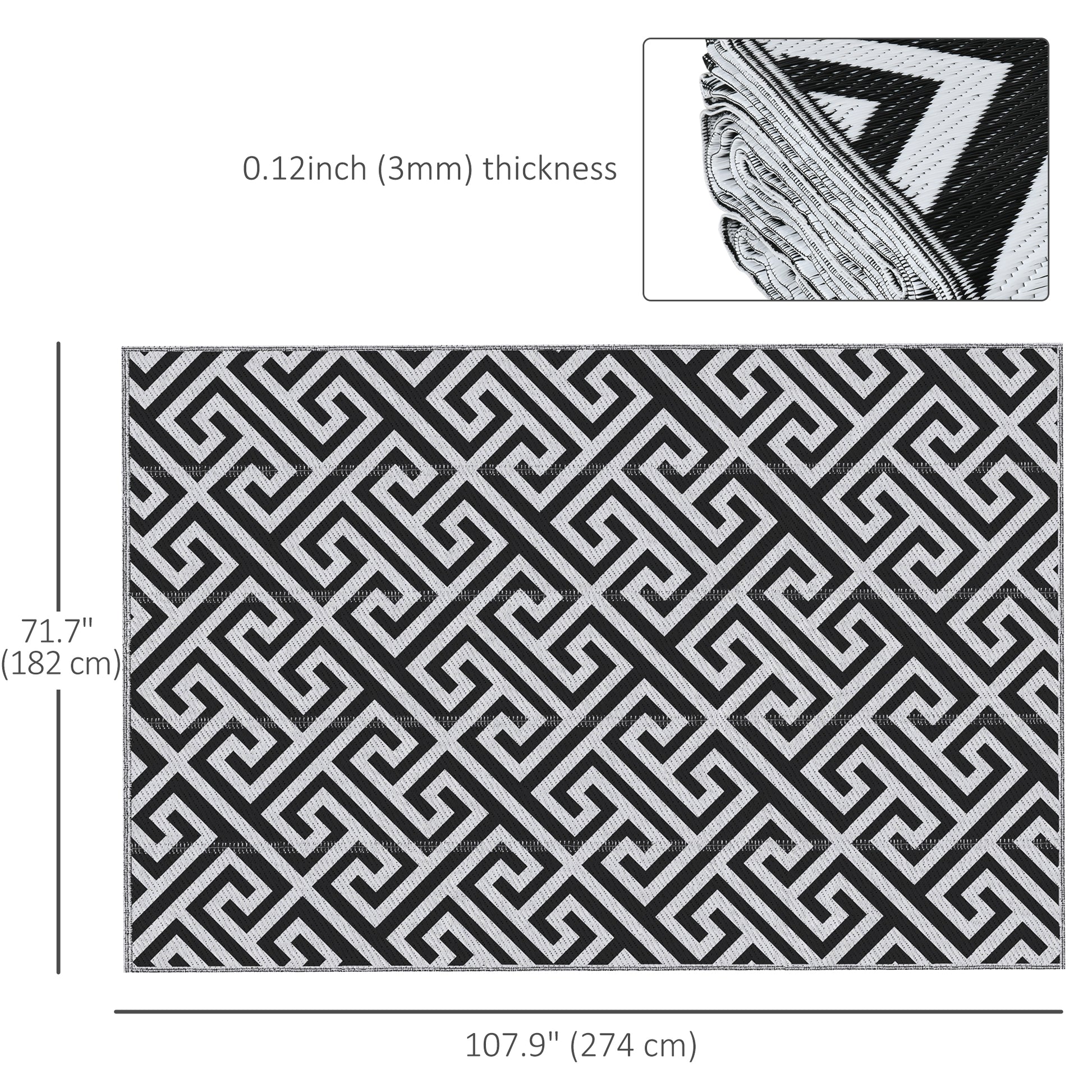 Reversible Outdoor RV Rug, Patio Floor Mat, 6' x 9' Plastic Straw Rug for Backyard, Deck, Beach, Camping, Black &; White at Gallery Canada