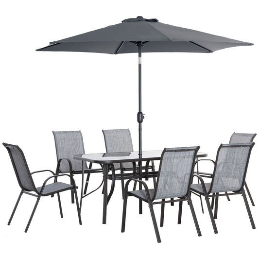 8 Pieces Patio Dining Set with Umbrella, 6 Chairs and Table, Grey at Gallery Canada