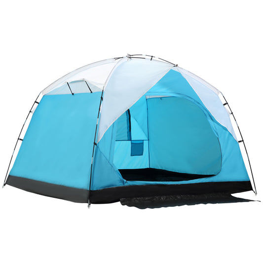 4 Person Camping Tent with Door Windows Backpacking Tent for Family Hiking Travel Hunting Picnic Blue and Grey - Gallery Canada