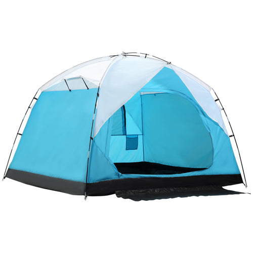4 Person Camping Tent with Door Windows Backpacking Tent for Family Hiking Travel Hunting Picnic Blue and Grey