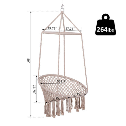 Solid Swing Chair Hanging Hammock Indoor Outdoor Garden Braided Twisted Rope Beige at Gallery Canada