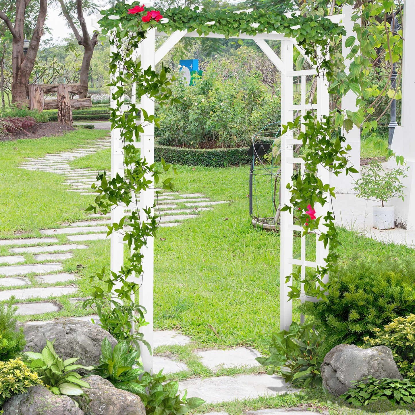 85" Wooden Garden Arbor for Wedding and Ceremony, Outdoor Garden Arch Trellis for Climbing Vines - White at Gallery Canada