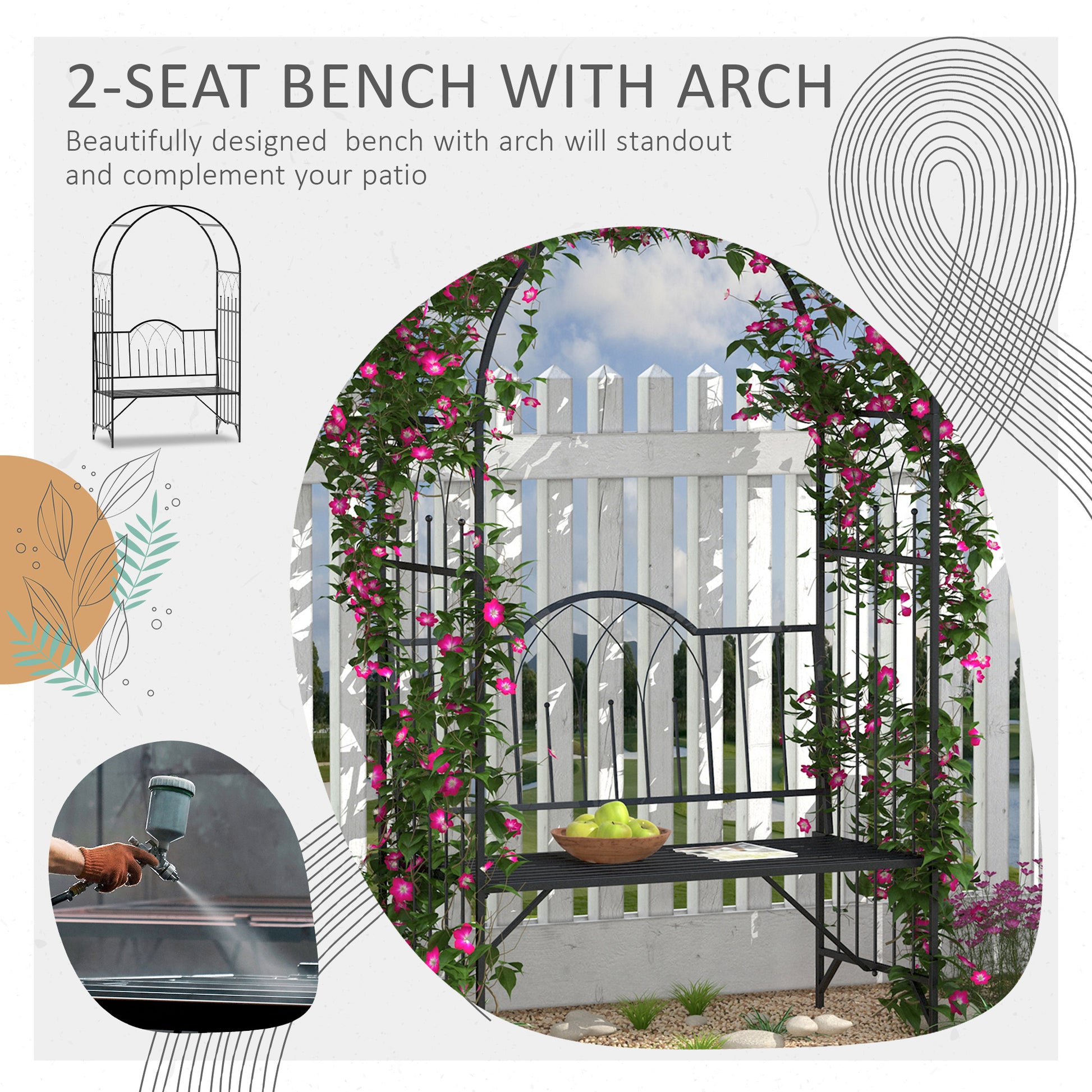 43" Garden Arbor Bench Trellis for Vines Climbing Plant Outdoor Decor Arch- Black at Gallery Canada