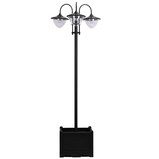 3-head LED Solar Light Lamp Street Light Post with Planter, Solar-powered Lamp Post, Black - Gallery Canada