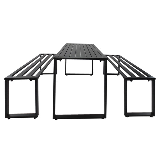 3 Pieces Outdoor Metal Picnic Table Set with 2 Benches, for Garden, Patio, Black - Gallery Canada