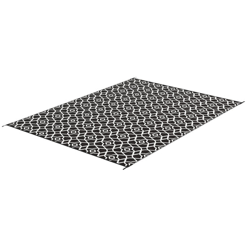 Reversible Outdoor Rug, Waterproof Plastic Straw RV Rug with Carry Bag, 9' x 12', Black and White Clover