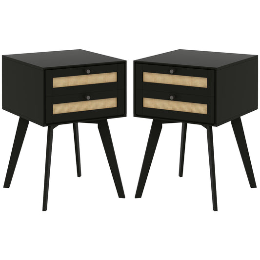 Boho Night Stands Set of 2, Bedside Tables with 2 Rattan Drawers, Square End Tables for Bedroom, Living Room at Gallery Canada